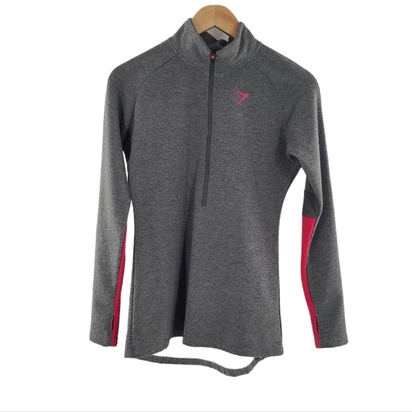 Gymshark Jackets & Blazers - Gymshark Vital Seamless Half Zip Back Pocket Jacket Gray And Pink Sz Medium.
